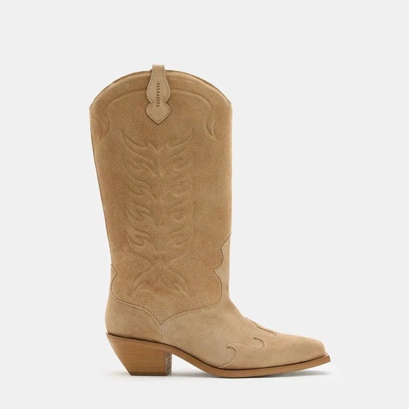 ALLSAINTS Dolly Suede Tan Suede Western Boots in Oak Beige - Picture 2 of 6